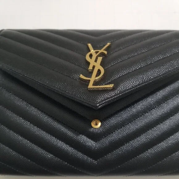 Saint Laurent Brand pouch purse in black with gold label - Picture 6 of 14